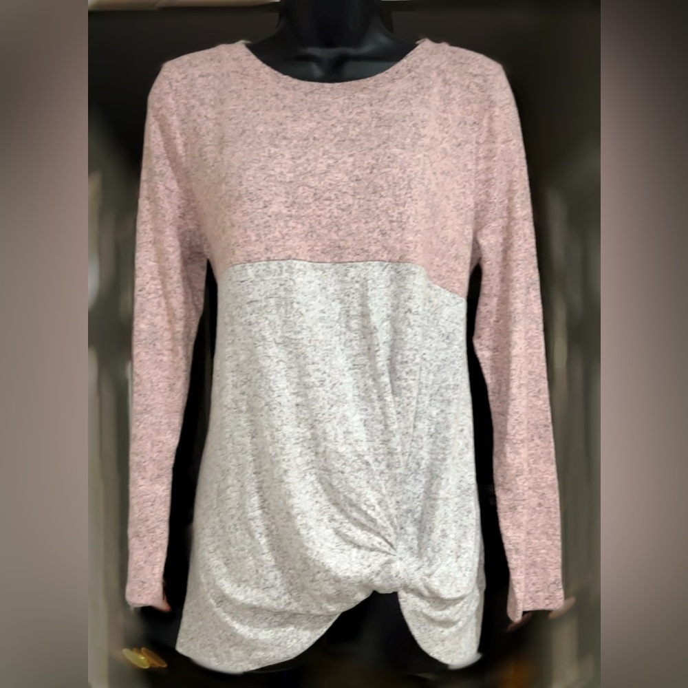 Women’s heather pink and gray faux front knot long sleeve top.  Size S.  NWT